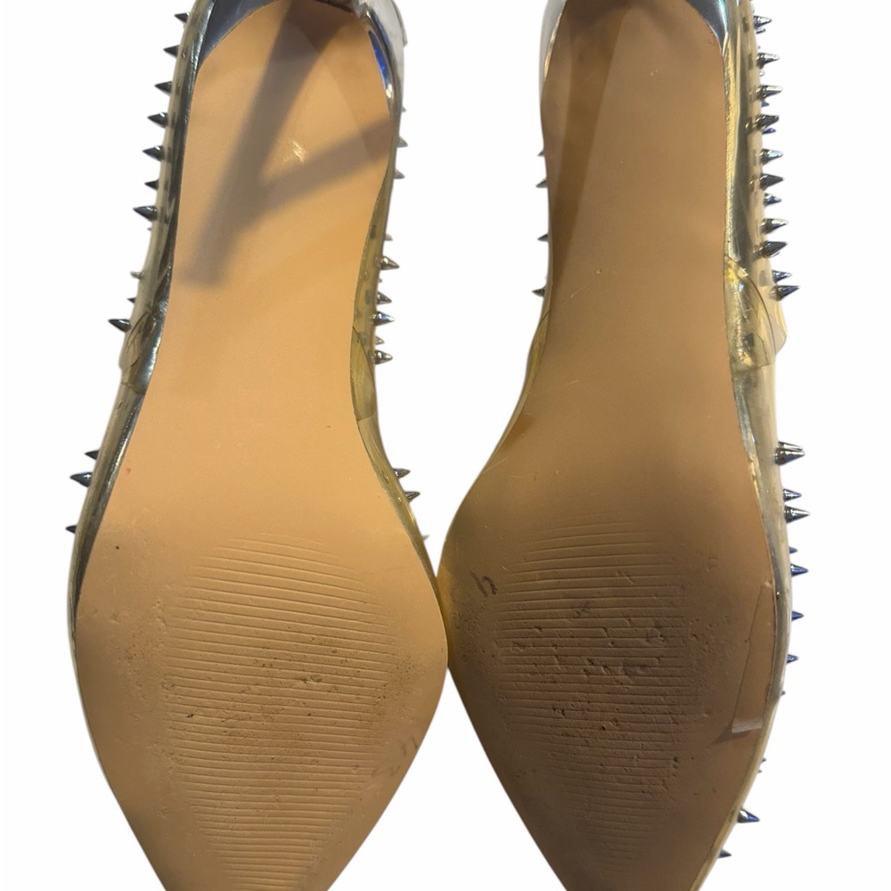 Steve Madden Vala Clear Silver Spiked Studded Pointed Toe Pumps Heels Size 8.5 - Picture 8 of 9